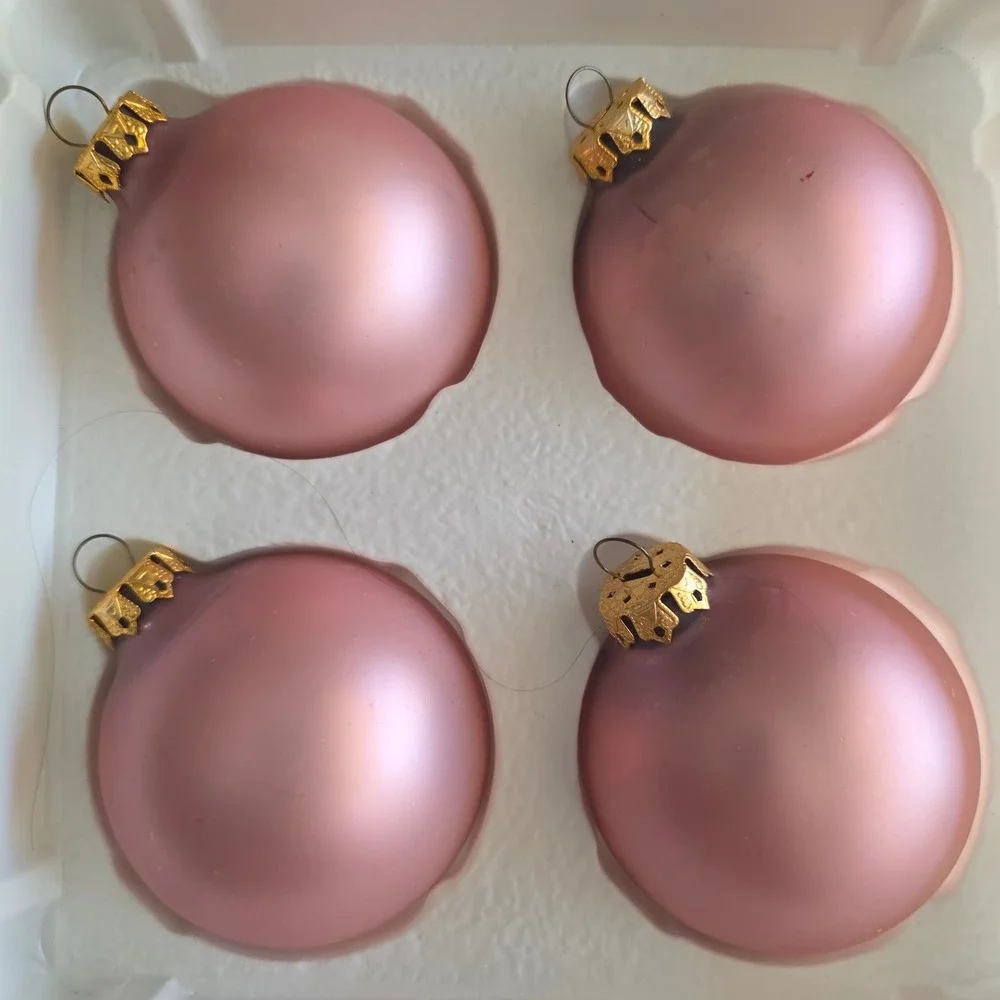 VTG Victoria Collection by Rauch Pink Satin Glass Christmas Ornaments (4) 2.5